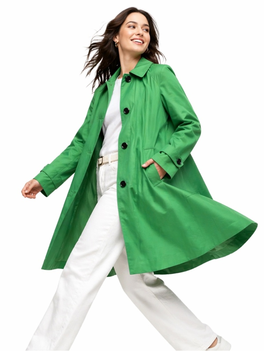 Calvin Klein Green Trench Coat with Detachable Hood